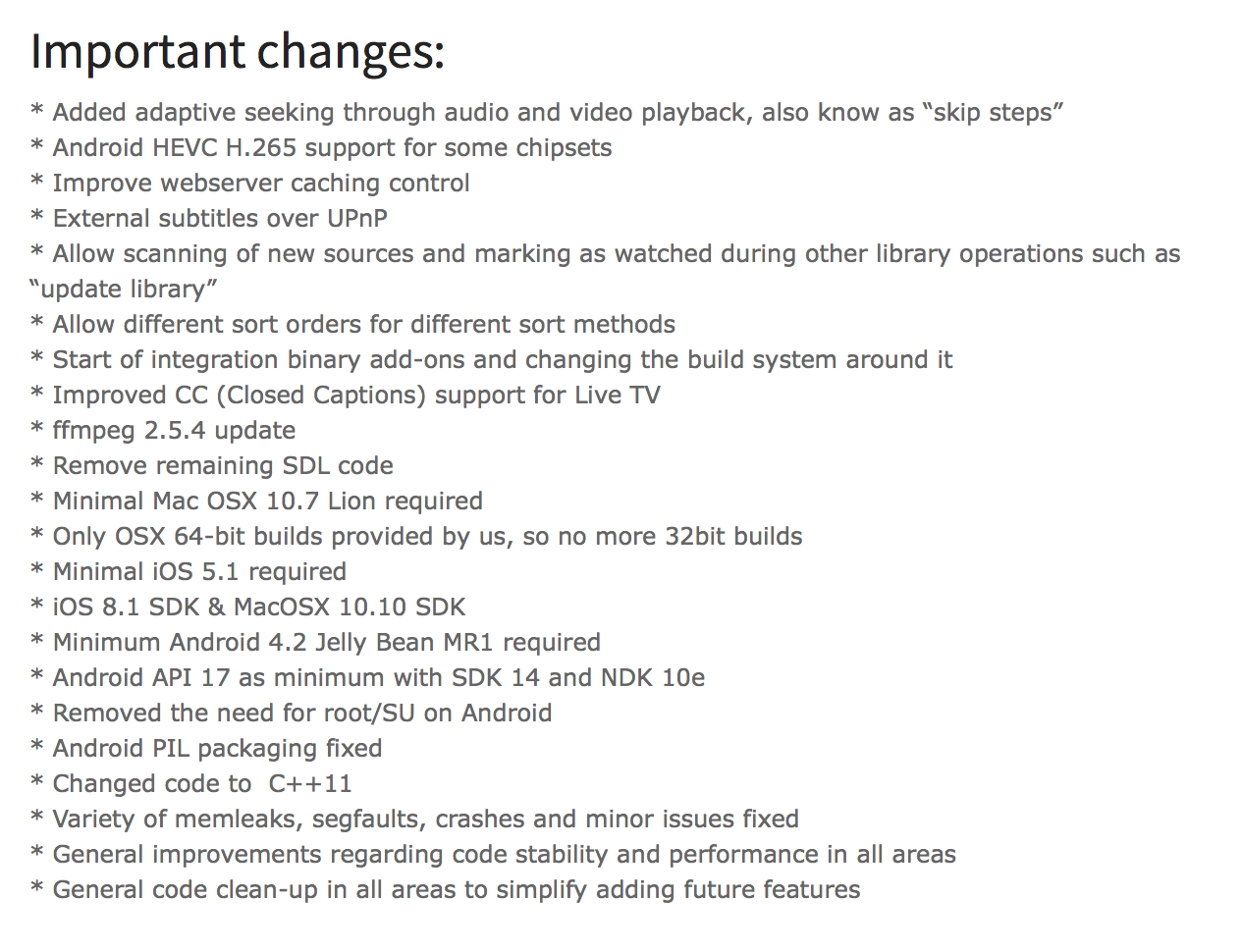 _Figure 8: Most important changes of Kodi's Isenguard update_